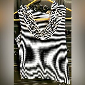 Talbots Striped Ruffle Neck Tank